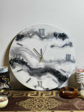 White Black Crystal Marble Resin Wall Clock, Roman Numeral Epoxy Clock, Handmade Modern Wall Decor, Luxury Minimalist Home Gift