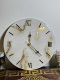 Luxury White Marble Resin Wall Clock, Gold Roman Numeral Epoxy Clock, Handmade Modern Wall Decor, Minimalist Home Decor, Housewarming Gift
