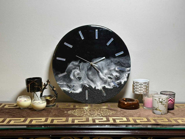 Resin art clock Unique home decor Wedding gift Custom black sea wall clock