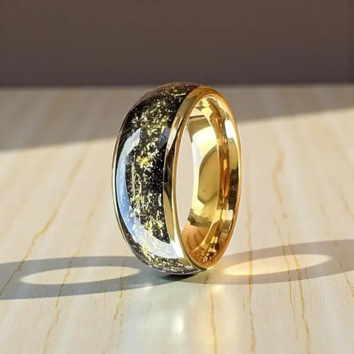 Black Inlaid Gold Foil Tungsten Ring, 8MM band, women wedding ring, Ring Men, anniversary ring, Tungsten Carbide, Anniversary Gift with Box