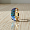 Blue Green Galaxy Opal Crushed Fragment Tungsten Ring