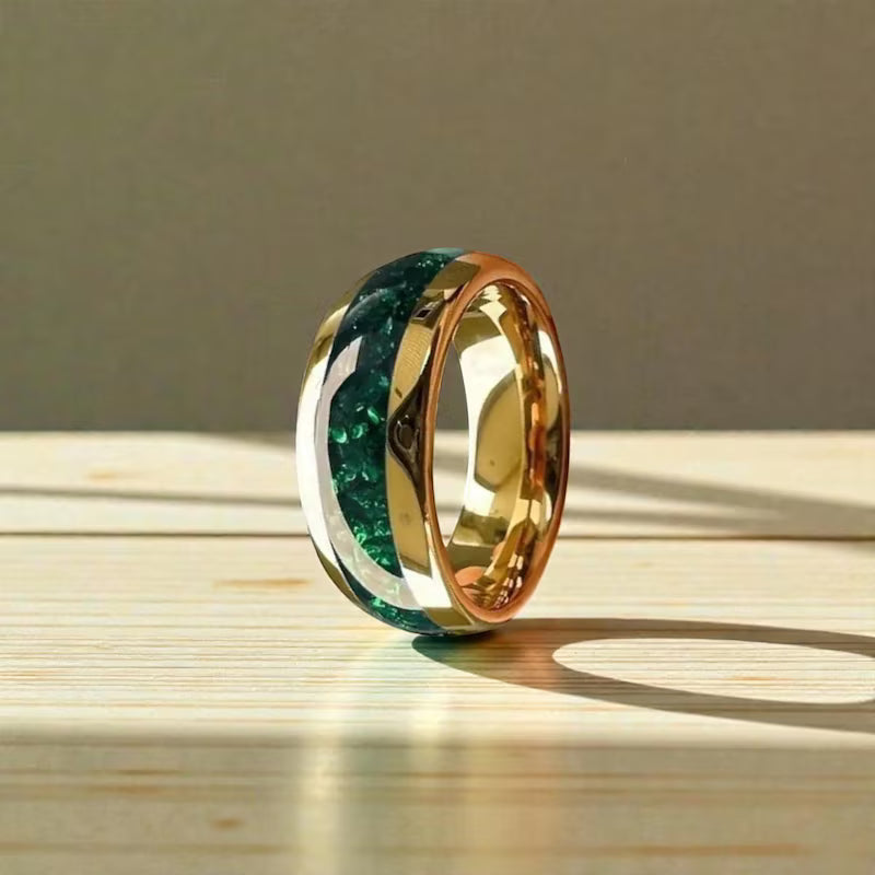 Blue sandstone And Crushed Pearl Tungsten Ring