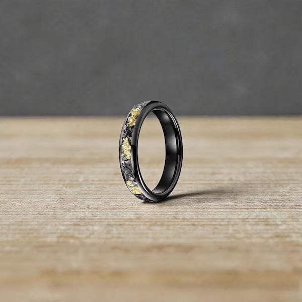 Meteorite Gold Foil Tungsten Carbide Ring