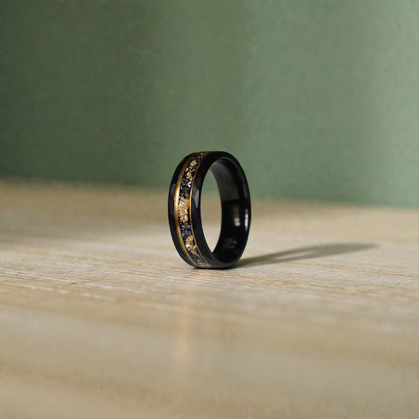 Hammered Meteorite Gold Leaf Tungsten Ring, 8MM band, Wedding Ring, Comfortable Fit with Box