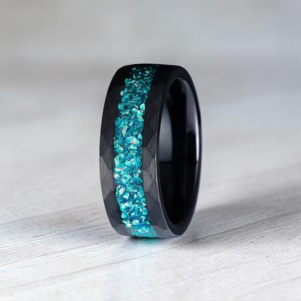 Hammered Black Tungsten Ring