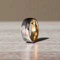 Hammered wedding Ring, Silver Brushed Tungsten Carbide Band, Rose gold strip hammered, Mens Ring, 8mm Tungsten, Wedding Band, Brushed Ring