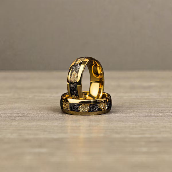 Meteorite Gold Foil Tungsten Ring