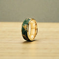 Moss Agate Gold Leaf Tungsten Wedding Band, Nature Ring