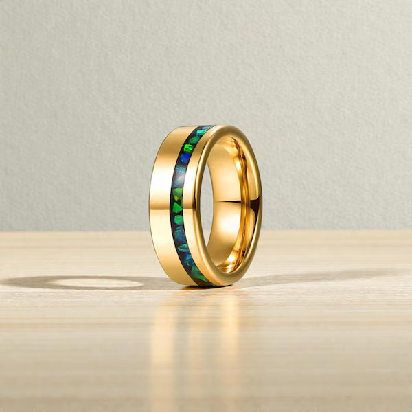 Opal & Malachite Inlay Tungsten Ring
