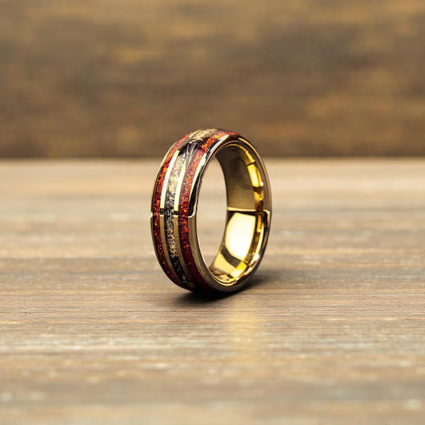 Meteorite Red Opal Tungsten Ring, 8MM band, Rose Gold Wedding Band with Box