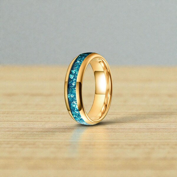 Sky Blue Crystal Tungsten Ring, 4/6/8MM band, Wedding Band with Box