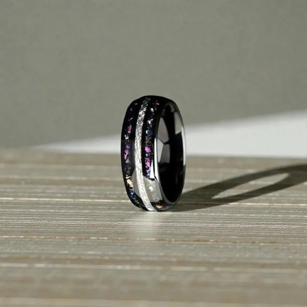 Sparkling Star Black Stainless Steel Couple Ring, Comfort Fit