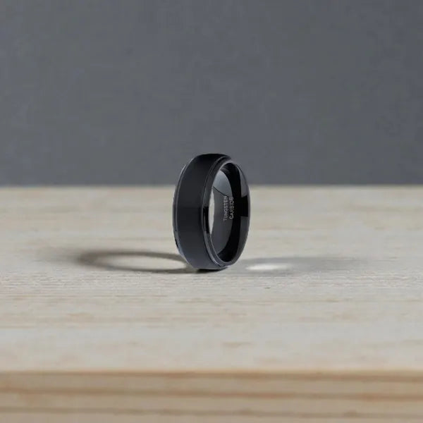 Stepped Beveled Brushed Tungsten Carbide Ring, 6/8MM band, Anniversary Wedding Band, Comfort Fit with Box