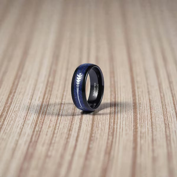 Blue Agate Tungsten Ring, 6MM band, Anniversary Gift, Birthday Gift, Wedding Band, engagement band, Ring Men with Box