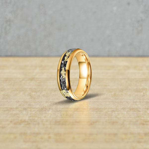 Meteorite Gold Foil Tungsten Ring, 4/6/8MM band, Wedding & Engagement Band with Box