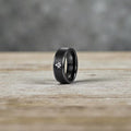 Tungsten Wedding Band, Meteorite Gold Leaf Guitar String Inlay, Rose Gold