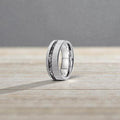 Meteorite Tungsten Ring, Offset Groove Wedding Band